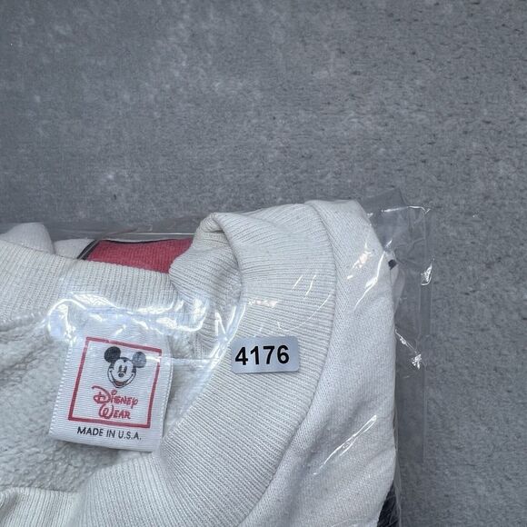 80s Vintage DISNEY Mickey Mouse Sweatshirt Large White Jumper Character Fashions - Picture 12 of 13